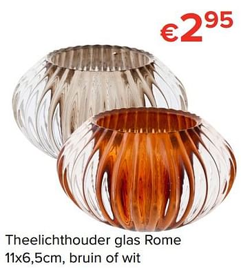 Promoties Theelichthouder glas rome bruin of wit - Huismerk - Euroshop - Geldig van 24/11/2017 tot 31/12/2017 bij Euro Shop