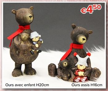 Promotions Ours avec enfant h20cm ou ours assis h16cm - Produit Maison - Euroshop - Valide de 24/11/2017 à 31/12/2017 chez Euro Shop