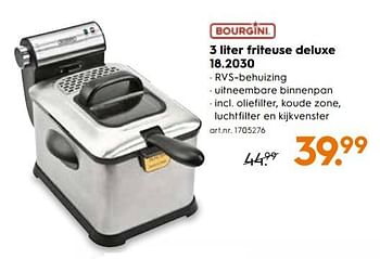 Promoties Bourgini 3 liter friteuse deluxe 18.2030 - Bourgini - Geldig van 20/11/2017 tot 03/12/2017 bij Blokker