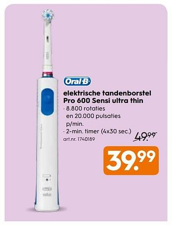 Helemaal droog JEP Denemarken Oral-B Oral-b elektrische tandenborstel pro 600 sensi ultra thin - Promotie  bij Blokker