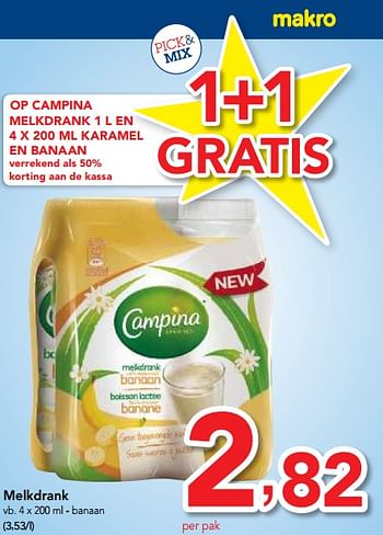 Promoties Campina melkdrank - Campina - Geldig van 29/11/2017 tot 12/12/2017 bij Makro