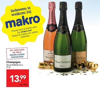 Promotions Champagne veuve pelletier brut - Champagne - Valide de 29/11/2017 à 12/12/2017 chez Makro