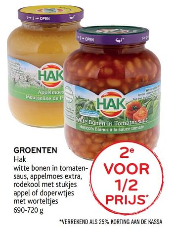 Promotions Groenten hak 2e voor 1-2 prijs - Hak - Valide de 29/11/2017 à 12/12/2017 chez Alvo