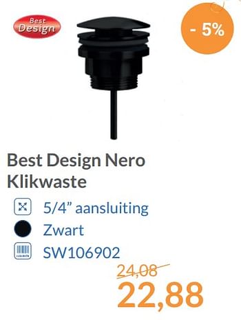 Promoties Best design nero klikwaste - Best Design - Geldig van 01/12/2017 tot 31/12/2017 bij Sanitairwinkel