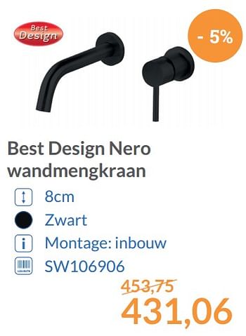 Promoties Best design nero wandmengkraan - Best Design - Geldig van 01/12/2017 tot 31/12/2017 bij Sanitairwinkel