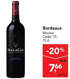Promoties Bordeaux mouton cadet 15 - Rode wijnen - Geldig van 29/11/2017 tot 12/12/2017 bij Makro