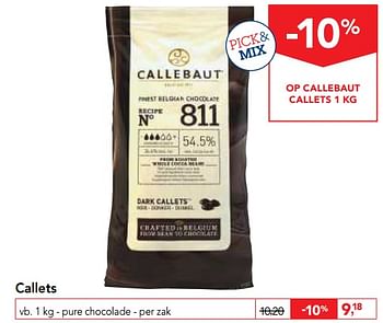 Promoties Callets pure chocolade - Callebaut - Geldig van 29/11/2017 tot 12/12/2017 bij Makro