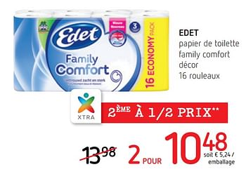 Promotions Edet papier de toilette family comfort décor - Edet - Valide de 30/11/2017 à 13/12/2017 chez Spar (Colruytgroup)