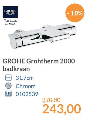 Promoties Grohe grohtherm 2000 badkraan - Grohe - Geldig van 01/12/2017 tot 31/12/2017 bij Sanitairwinkel