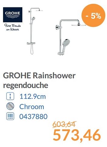 Promotions Grohe rainshower regendouche - Grohe - Valide de 01/12/2017 à 31/12/2017 chez Magasin Salle de bains