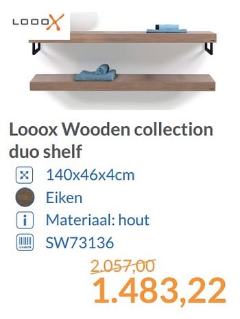 Promoties Looox wooden collection duo shelf - Looox - Geldig van 01/12/2017 tot 31/12/2017 bij Sanitairwinkel