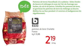 Promotions Pommes de terre charlotte france - Boni - Valide de 30/11/2017 à 13/12/2017 chez Spar (Colruytgroup)