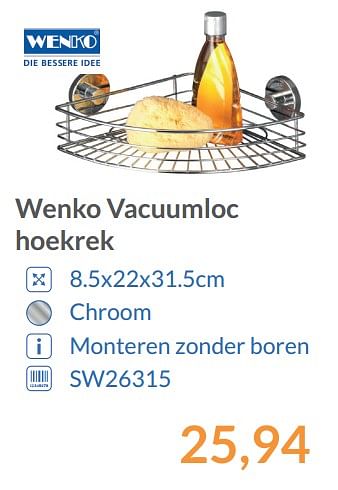 Promoties Wenko vacuumloc hoekrek - Wenko - Geldig van 01/12/2017 tot 31/12/2017 bij Sanitairwinkel