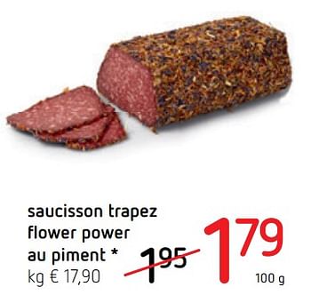 Promotions Saucisson trapez flower power au piment - Produit Maison - Spar Retail - Valide de 30/11/2017 à 13/12/2017 chez Spar (Colruytgroup)