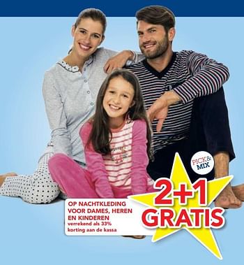 Promoties 2+1 gratis op nachtkleding voor dames, heren en kinderen - Huismerk - Makro - Geldig van 29/11/2017 tot 12/12/2017 bij Makro
