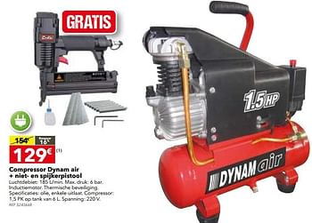Promoties Compressor dynam air + niet- en spijkerpistool - Dynam Air - Geldig van 05/12/2017 tot 01/01/2018 bij BricoPlanit