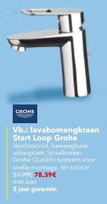 Promoties Lavabomengkraan start loop grohe - Grohe - Geldig van 05/12/2017 tot 01/01/2018 bij BricoPlanit