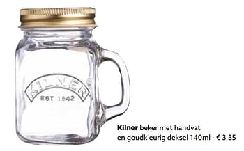 Promoties Kilner beker met handvat en goudkleurig deksel - Kilner - Geldig van 27/11/2017 tot 31/12/2017 bij ShopWillems