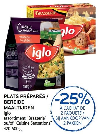 Promotions Plats préparés - bereide maaltijden - Iglo - Valide de 29/11/2017 à 12/12/2017 chez Alvo