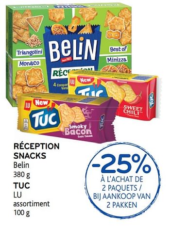 Promoties Réception snacks belin, tuc lu - Lu - Geldig van 29/11/2017 tot 12/12/2017 bij Alvo