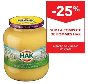Promotions -25% sur la compote de pommes hak - Hak - Valide de 29/11/2017 à 12/12/2017 chez Makro