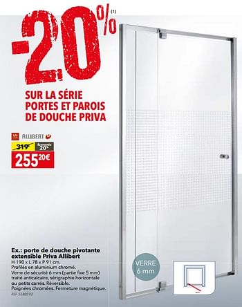 Promotions Porte de douche pivotante extensible priva allibert - Allibert - Valide de 05/12/2017 à 01/01/2018 chez BricoPlanit