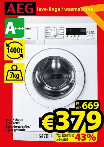 Promoties Aeg lave-linge - wasmachine l6470fl - AEG - Geldig van 01/12/2017 tot 31/12/2017 bij ElectroStock
