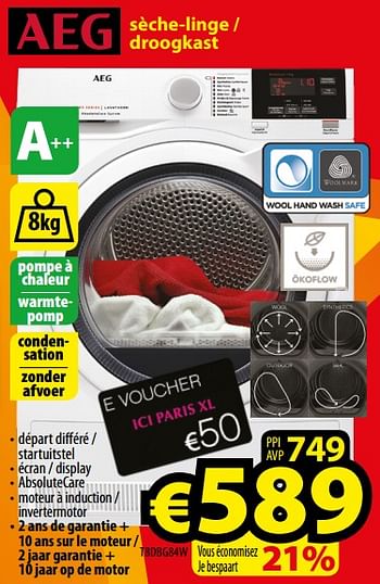 Promoties Aeg sèche-linge - droogkast 78dbg84w - AEG - Geldig van 01/12/2017 tot 31/12/2017 bij ElectroStock