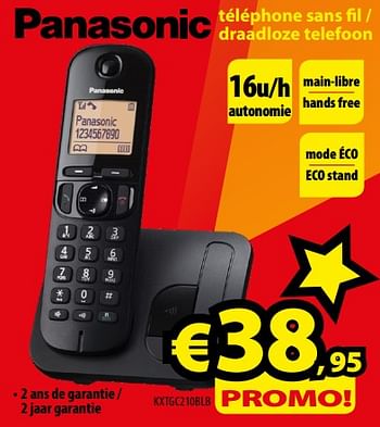 Promoties Panasonic téléphone sans fil - draadloze telefoon kxtgc210blb - Panasonic - Geldig van 01/12/2017 tot 31/12/2017 bij ElectroStock