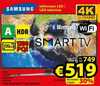 Promoties Samsung téviseur led - led-televisie ue43mu6100 - Samsung - Geldig van 01/12/2017 tot 31/12/2017 bij ElectroStock