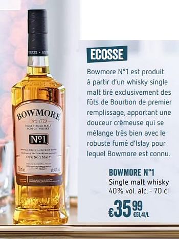 Promoties Bowmore n°1 single malt whisky - Bowmore - Geldig van 23/11/2017 tot 03/01/2018 bij Delhaize