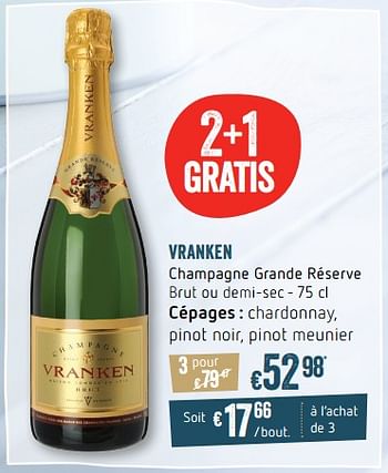 Promotions Vranken champagne grande réserve brut ou demi-sec - Champagne - Valide de 23/11/2017 à 03/01/2018 chez Delhaize