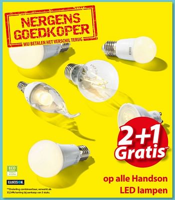 Promoties 2+1 gratis op alle handson led lampen - Handson - Geldig van 06/12/2017 tot 18/12/2017 bij Gamma