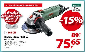 Promoties Bosch haakse slijper 850 w pws 850-125 - Bosch - Geldig van 06/12/2017 tot 18/12/2017 bij Gamma