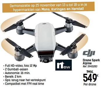 Promoties Dji drone spark alpine - DJI - Geldig van 24/11/2017 tot 24/12/2017 bij Carrefour