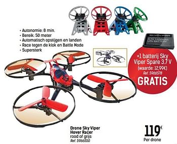 Promoties Drone sky viper hover racer rood of grijs - Sky Viper - Geldig van 24/11/2017 tot 24/12/2017 bij Carrefour