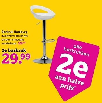 Promoties Barkruk hamburg zwart-chroom of wit- chroom in hoogte verstelbaa - Huismerk - Leen Bakker - Geldig van 27/11/2017 tot 10/12/2017 bij Leen Bakker