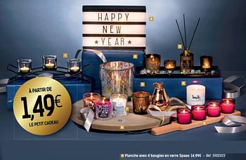 Promoties Planche avec 4 bougies en verre spaas - Spaas - Geldig van 24/11/2017 tot 24/12/2017 bij Carrefour