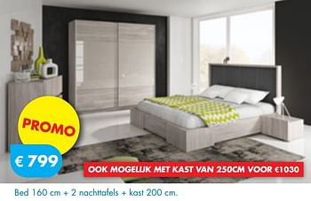 Promoties Bed 160 cm + 2 nachttafels + kast 200 cm - Huismerk - O & O Trendy Wonen - Geldig van 01/12/2017 tot 31/12/2017 bij O & O Trendy Wonen