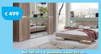 Promoties Bed 160 cm + 2 nachttafels + kast 225 cm - Huismerk - O & O Trendy Wonen - Geldig van 01/12/2017 tot 31/12/2017 bij O & O Trendy Wonen