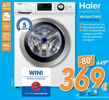 Promotions Haier wasmachine hw80-bp14636 - Haier - Valide de 29/11/2017 à 29/12/2017 chez Krefel