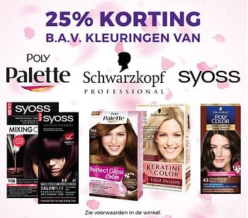 Promotions 25% korting b.a.v. kleuringen van schwarzkopf - Schwarzkopf - Valide de 05/12/2017 à 09/01/2018 chez Supra Bazar