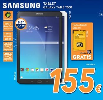 Promoties Samsung tablet galaxy tab e t560 - Samsung - Geldig van 29/11/2017 tot 29/12/2017 bij Krefel