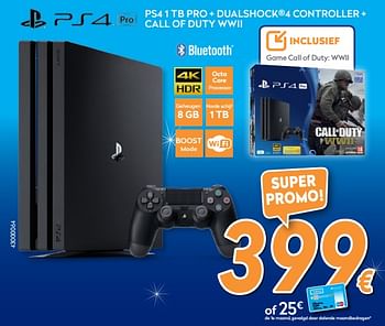 Promotions Sony ps4 1 tb pro + dualshock4 controller + call of duty wwii - Sony - Valide de 29/11/2017 à 29/12/2017 chez Krefel
