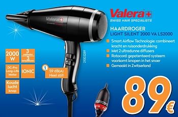 Promoties Valera+ haardroger light silent 2000 va ls2000 - Valera - Geldig van 29/11/2017 tot 29/12/2017 bij Krefel