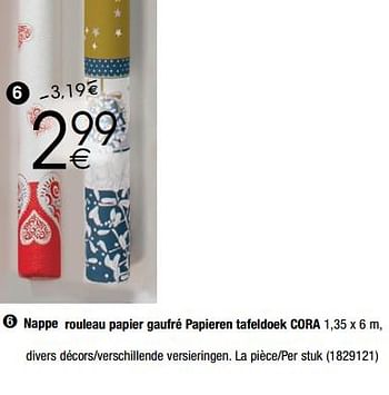 Promotions Nappe rouleau papier gaufré papieren tafeldoek cora - Produit maison - Cora - Valide de 28/11/2017 à 24/12/2017 chez Cora