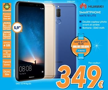 Promotions Huawei smartphone mate 10 lite - Huawei - Valide de 05/12/2017 à 29/12/2017 chez Krefel