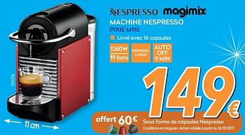 Promoties Nespresso magimix machine nespresso pixie m110 - Magimix - Geldig van 05/12/2017 tot 29/12/2017 bij Krefel