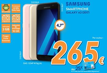 Promotions Samsung smartphone galaxy a3 (2017) - Samsung - Valide de 05/12/2017 à 29/12/2017 chez Krefel