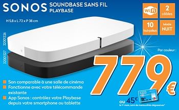 Promotions Sonos soundbase sans fil playbase - Sonos - Valide de 05/12/2017 à 29/12/2017 chez Krefel
